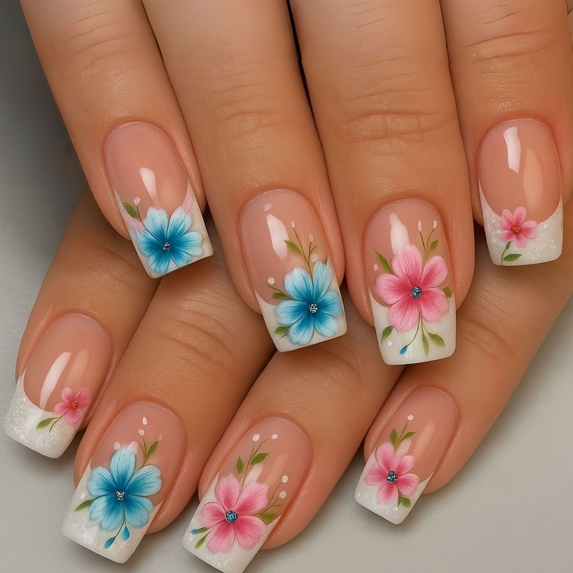 Pressed Flower Art - Faux ongles courts et moyens pour