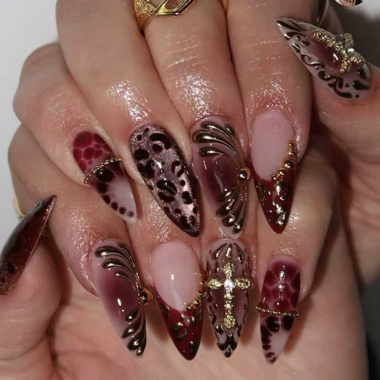 Pressed Flower Art - Faux ongles moyens pour femmes, dégradé